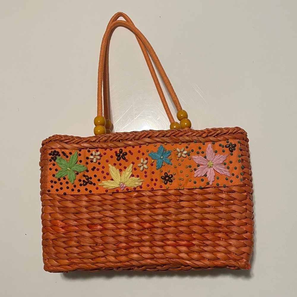 Vintage y2k braided cornhusk vacation hand bag and shoulder bag colorful